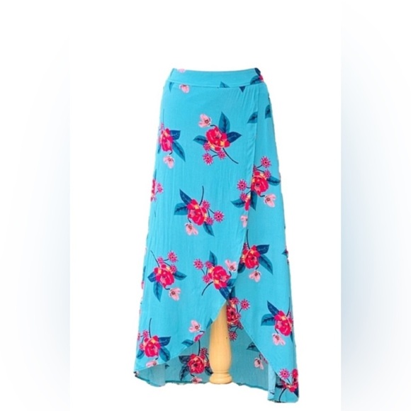 Express Skirt | Express Tropical Wrap Maxi Skirt Color: Blue/Pink Sz XS - Picture 1 of 6
